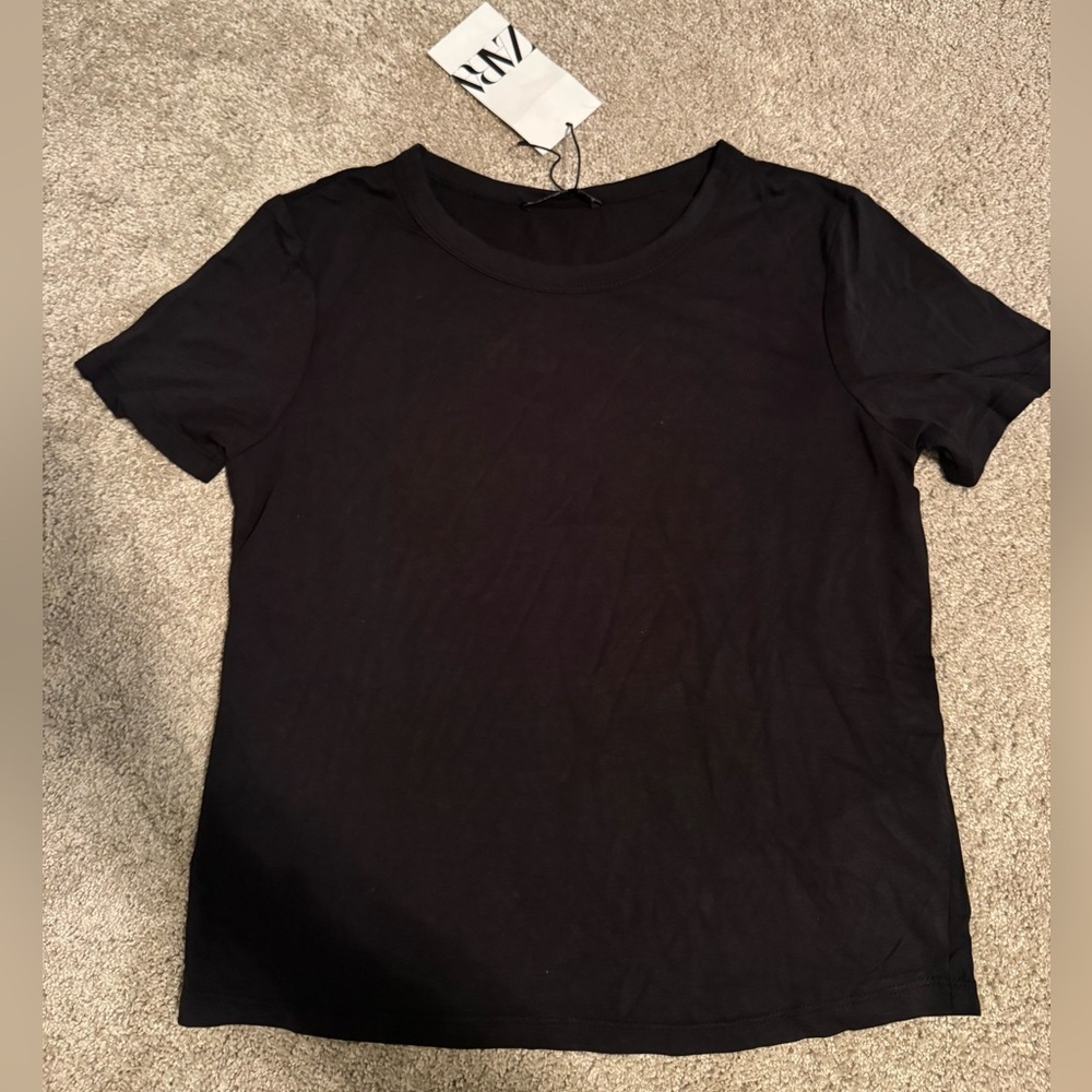 ZARA Short Sleeve Crewneck Top – NWT | S | Black